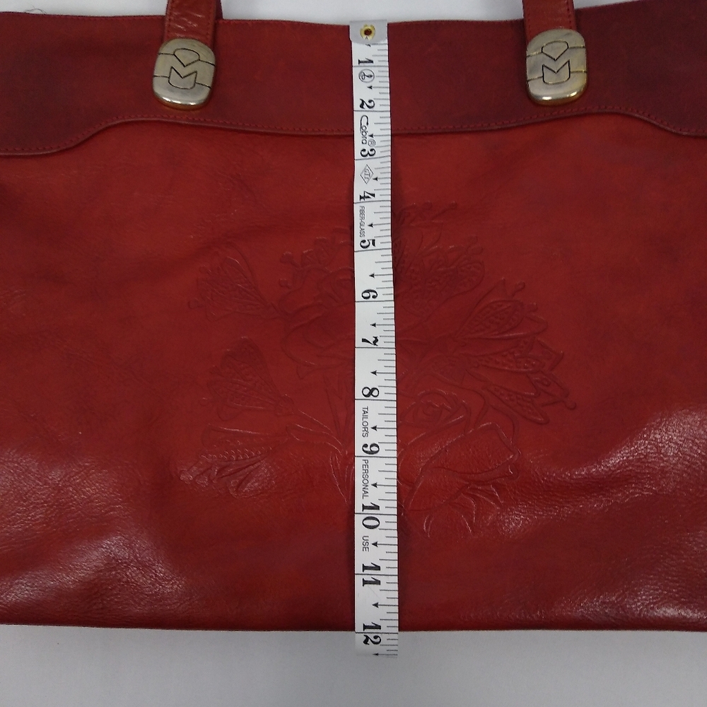 Vintage Marino Orlandi Italian Red Leather Embossed Floral Shoulder Bag - Picture 12 of 14